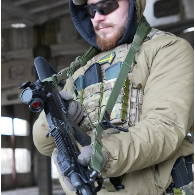  Trzypunktowy pas na broń z szerokim naramiennikiem KRAKEN sling Gen.II Oliwkowy RAGNAROK  7