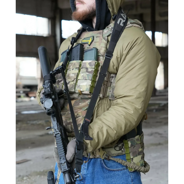 Trzypunktowy pas na broń z szerokim naramiennikiem KRAKEN sling Gen.II Czarny RAGNAROK  7