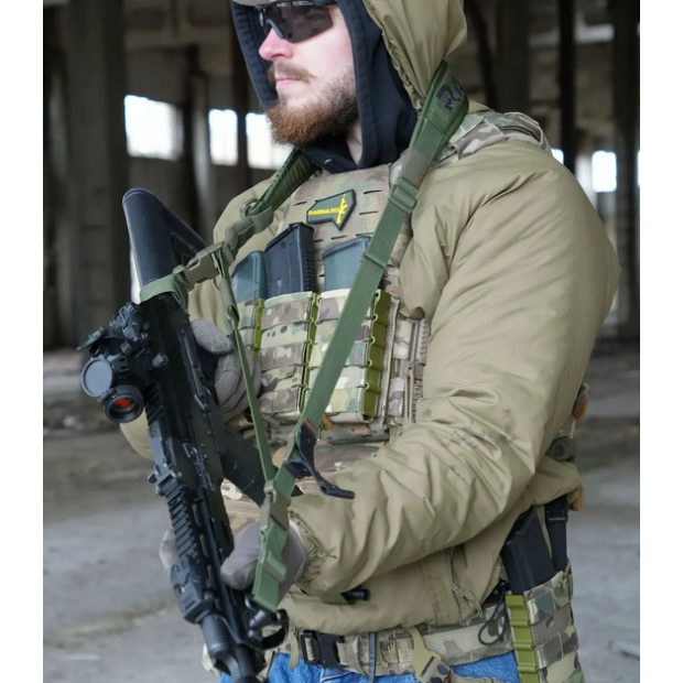  Trzypunktowy pas na broń z szerokim naramiennikiem KRAKEN sling Gen.II Oliwkowy RAGNAROK  8